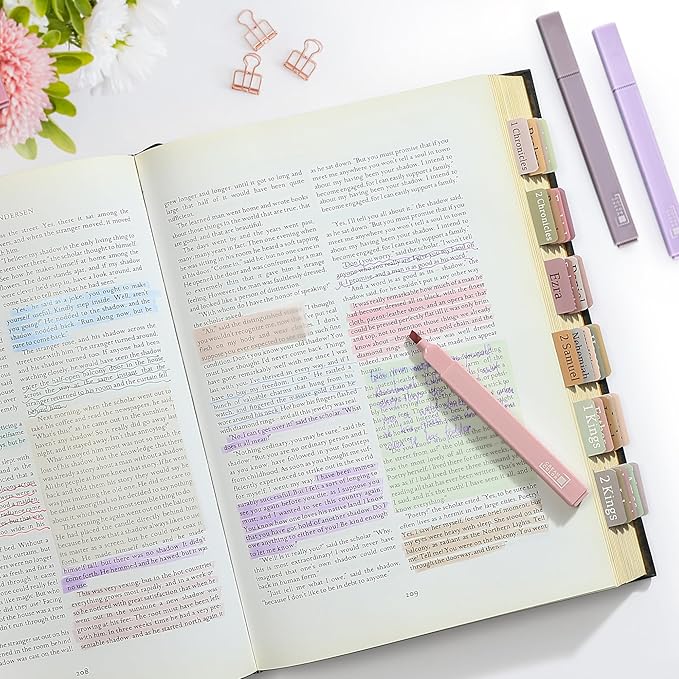 Bible Journaling Kit, 12 Pastel No Bleed Highlighters and 6 Color Pens & Laminated Tabs, Bible Study Supplies Essentials, Christian Gifts for Women