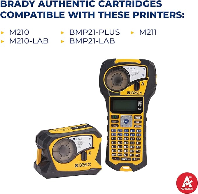 Brady Authentic (M21-750-595-YL) All-Weather Vinyl Label for Indoor/Outdoor ID, Lab and Equipment Labeling, Black on Yellow- For M210, M210-LAB, M211, BMP21-PLUS and BMP21-LAB Printers, .75" W 21' L