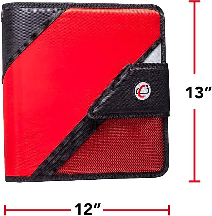 Case-it The Open Tab Velcro Opening Binder - 2 Inch O-Rings - 5 Color Tab Expanding File Folder - Multiple Pockets - 400 Sheet Capacity - Red S-826-A