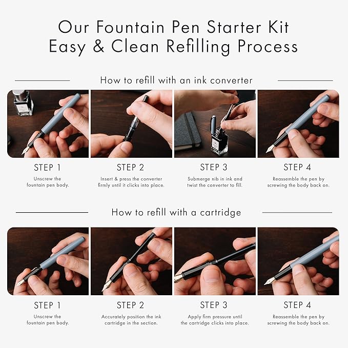 Wordsworth and Black Fountain Pen Set - Green - Includes 2 Pens, 18 ML Ink Bottle, 60 Ink Cartridges, A Refill Converter, 1 Medium and 4 Broad Nibs, Brush Pen - Fountain Pen Kit for Beginners