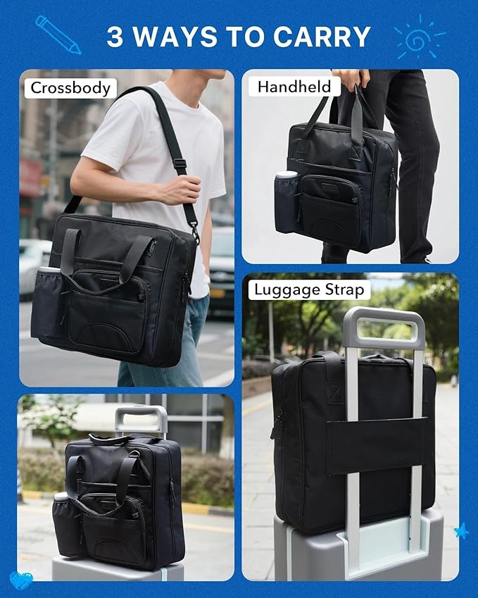 Upgraded 3 Rings Zipper Binder Organizer 3 Inch Zippered Binders with Strap Large Zip Up Portfolio Folder Bag with 9 Pockets Laptop Compartment for Office Travel, Black