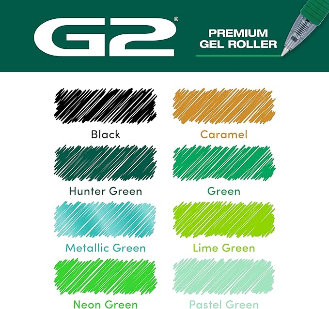 Pilot G2 Premium Gel Roller Pens, Fine Point Gel Pens, Boost Green Pack, The Colors of Balance, 8-Pack Pouch, 0.7 mm, Assorted - Ideal for School, Journaling, & Office Writing