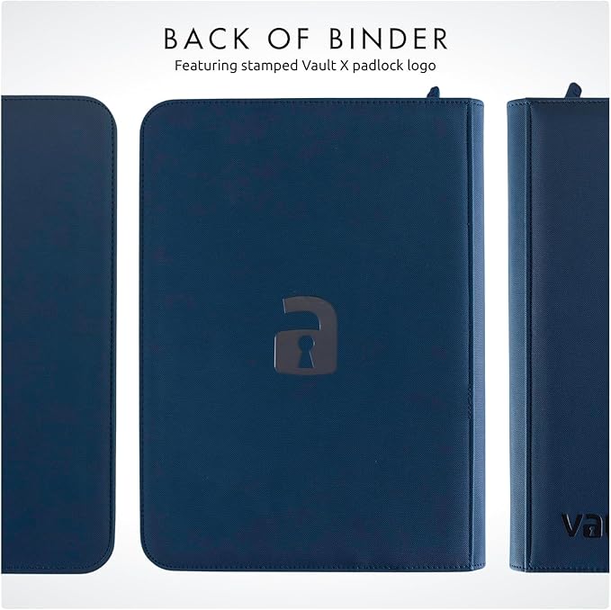 Vault X 4 Pocket Trading Card Zip Binder, 160 cards, Premium Exo-Tec Album Material, 20 Side-Loading Pages, Folder for Collectible Card Games, Sports, TCG (Blue)