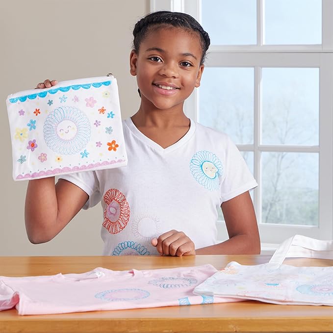 Spirograph Fabric Designer Spiral Art You Can Wear, Kids Toys, Drawing Kit, Classic Gear Design Kit, Fabric Pens, Ages 6+