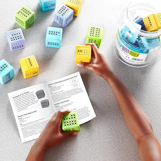 hand2mind Ten Frame Dice, Large Foam Dice for Classroom, Subitizing Dice, Math Manipulatives for Elementary School, Counting Toys for Toddlers, Educational Toys for Preschool Children (Set of 12)