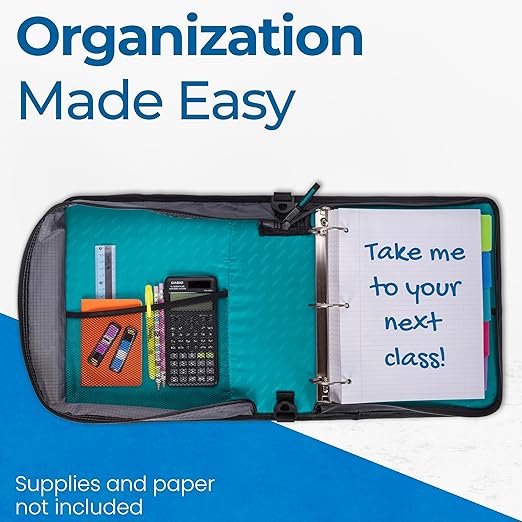 Case-it Universal Zipper Binder 2-Inch O-Rings, 13-Inch Laptop/Tablet Padded Pocket, 400 Sheet Capacity, Multiple Storage Pockets & Shoulder Strap School & Office LT-007 Spearmint (Pack of 6)