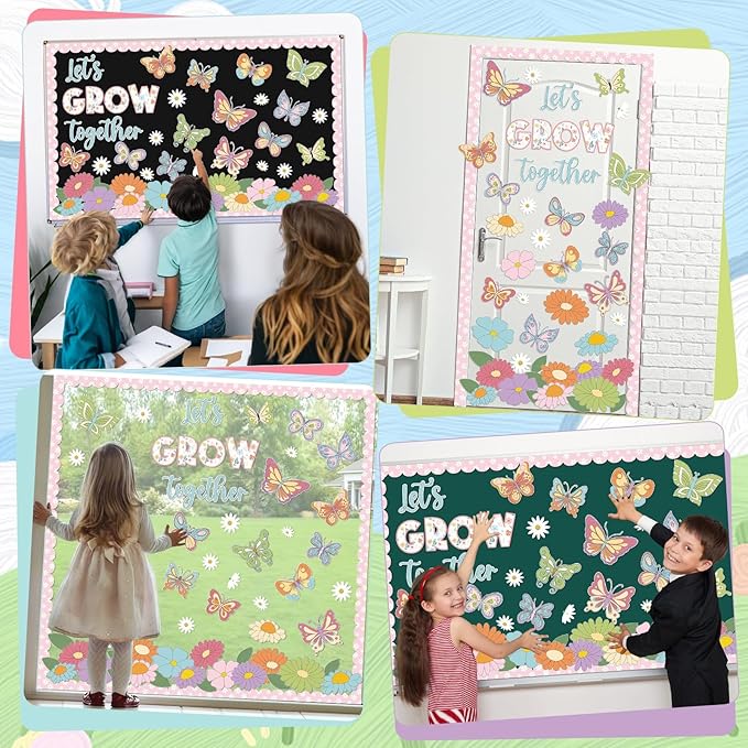 Spring Bulletin Board Decorations Set Spring Butterfly Bulletin Board Let’s Grow Together Paper Cutouts Colorful Floral Classroom Decor for School Offices Home Nursery Chalkboard Wall Supplies