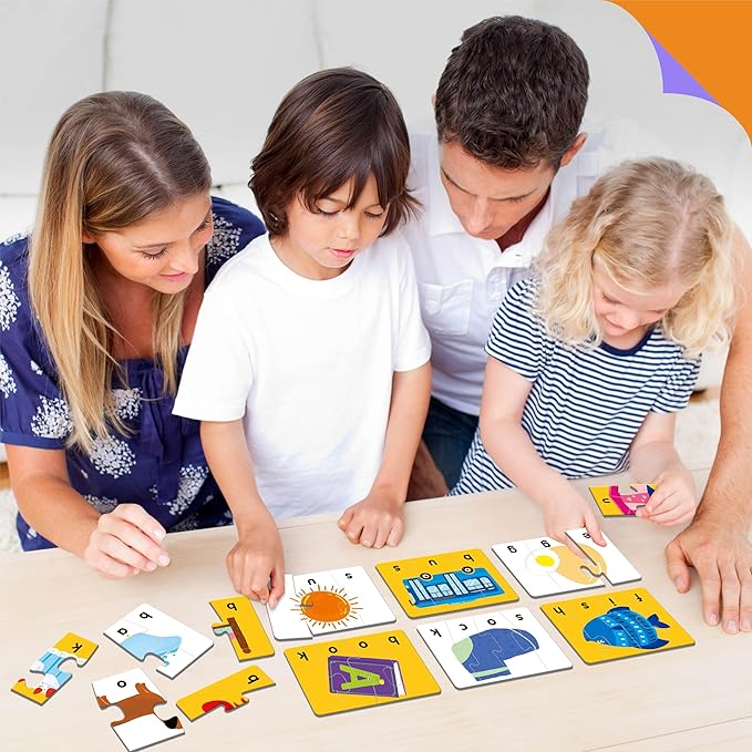 Self-Correcting Spelling Puzzles, Double-Sided Three and Four-Letter Word Spelling Cards with Picture Matching, 48 First Words Learning for Kindergarten Readiness, Preschool Ages 4+