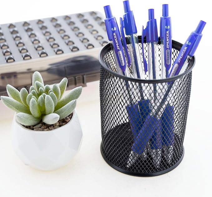 BAZIC PRODUCTS Ballpoint Pen Spencer Blue Retractable Pen Soft Barrel Grip Pens, 1.0 mm Bold Point Smooth Writing, for Office School Teacher (5/Pack), 1-Pack