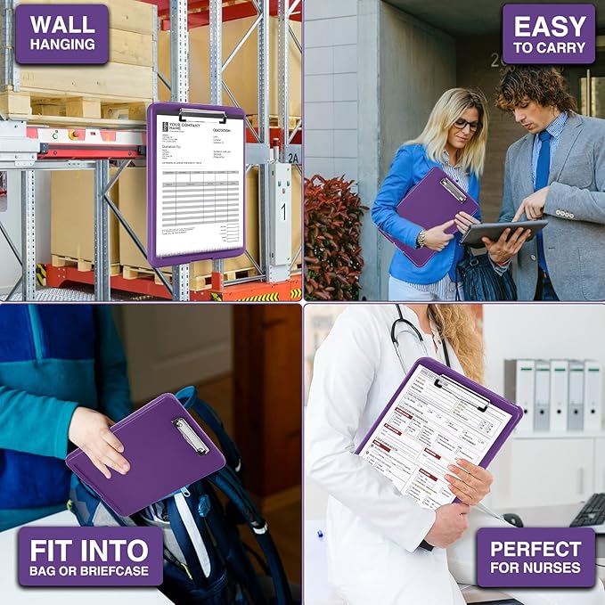 Sooez Storage Clipboard With Low Profile Clip, Heavy Duty Nursing Foldable Clipboard, Waterproof Coaches Case, Letter Size Smooth Writing for Work, Kids