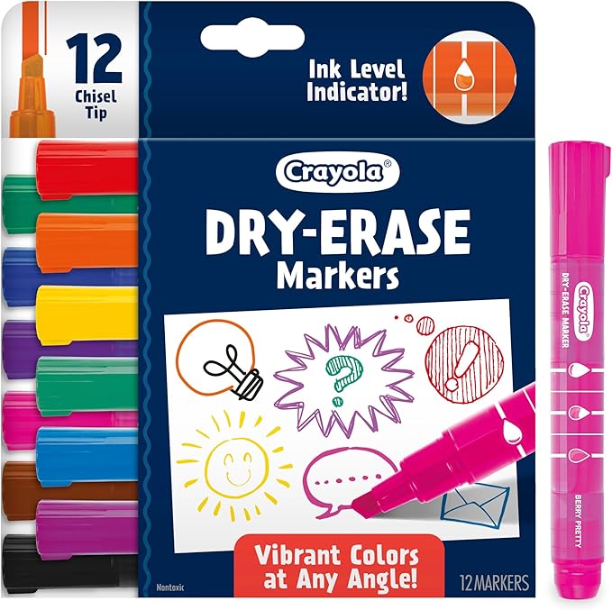 Crayola Take Note Dry Erase Markers for School (12ct) Teacher Supplies, Chisel Tip Whiteboard Markers, Essential Classroom Must Haves, Low Odor (Pack of 2)