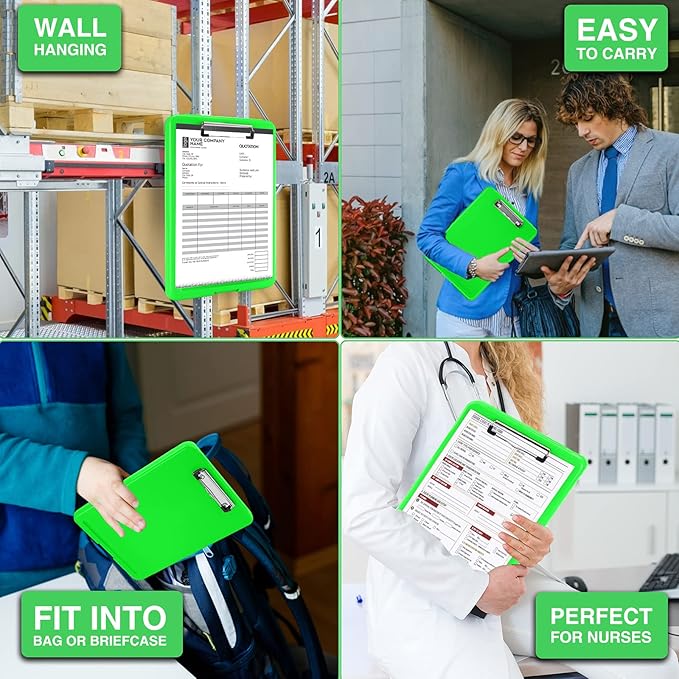 Sooez Clipboard with Storage, Plastic Storage Clipboards with Low Profile Clip, Nursing Clip Boards Foldable, Hanging Clipboard Case for Work, Teacher, Classroom Must Haves, Office School Supplies