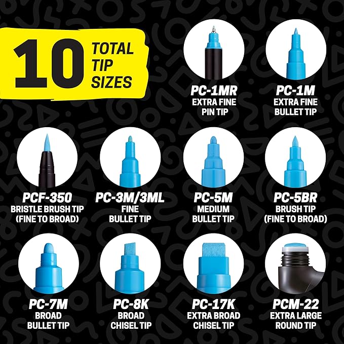 POSCA PC-5BR Water-Based Paint Markers, Reversible Brush Tip (1.0-4.0mm), Assorted Colors, 16 pack