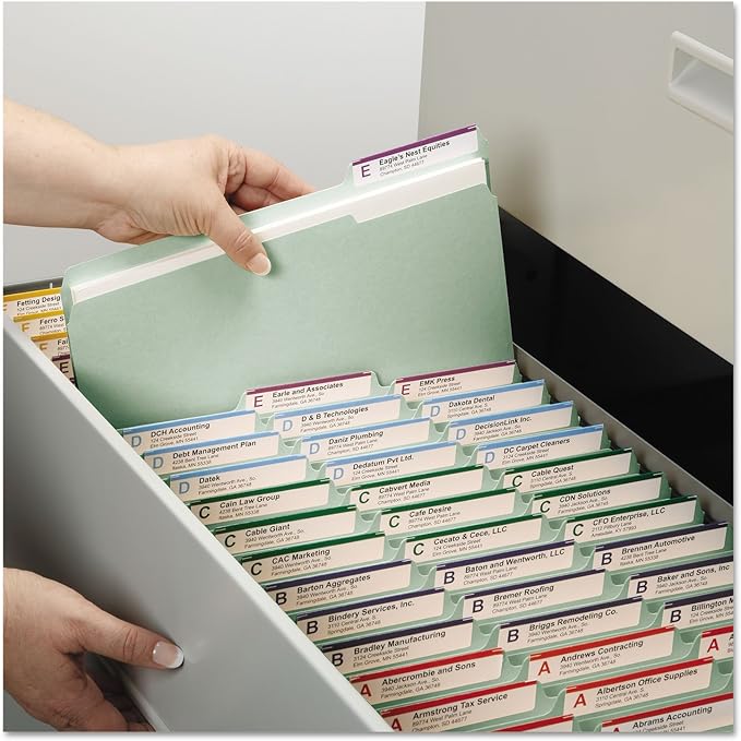Smead Pressboard Fastener File Folder with SafeSHIELD Fasteners, 2 Fasteners, 1/3-Cut Tab, 2" Expansion, Letter Size, Gray/Green, 25 per Box (14934)