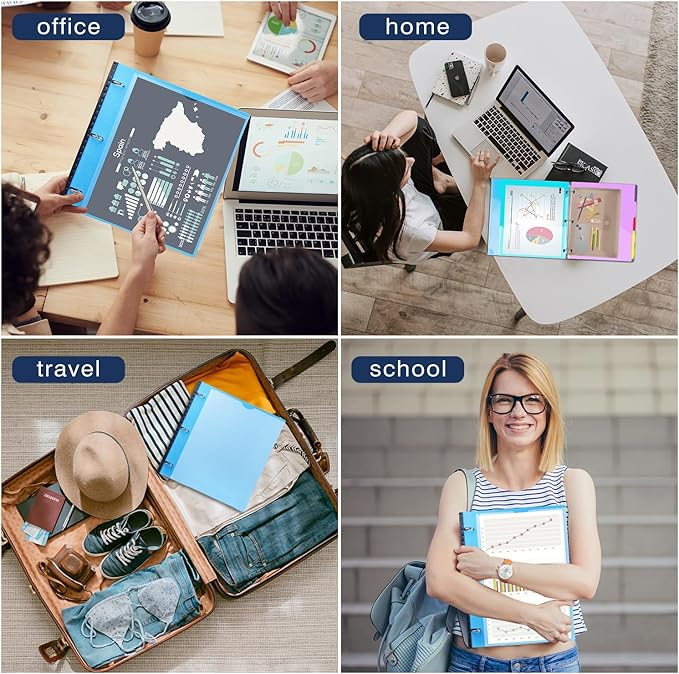 INFUN 1 Inch Telescoping Project Organizer Binder-2PCS,13 Pocket, Customizable Front Cover, 5 Colors Pocket Divider and Plastic Binder Pocket,225 Sheet Capacity-Blue