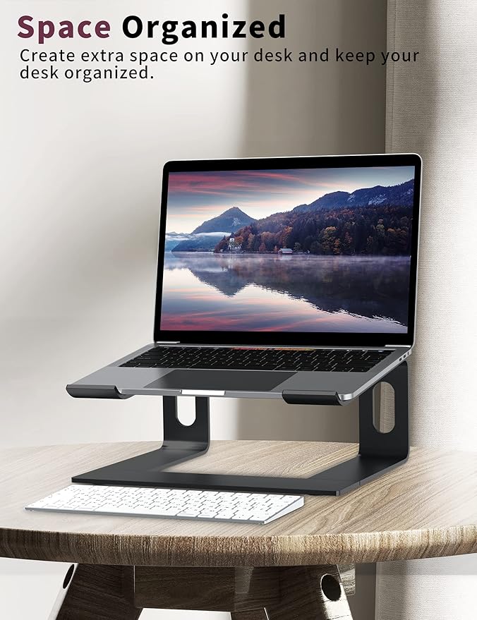 ALASHI Laptop Stand for Desk, Aluminum Computer Riser, Ergonomic Notebook Holder, Detachable Metal Laptops Elevator, PC Cooling Mount Support 10 to 15.6 Inches Notebook, Black
