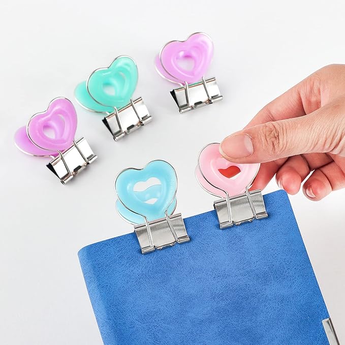 Heart Shape Medium Paper Clips, Binder Clips, Easy Grip, Assorted Color, School Office Supplies,10 Pcs/Set