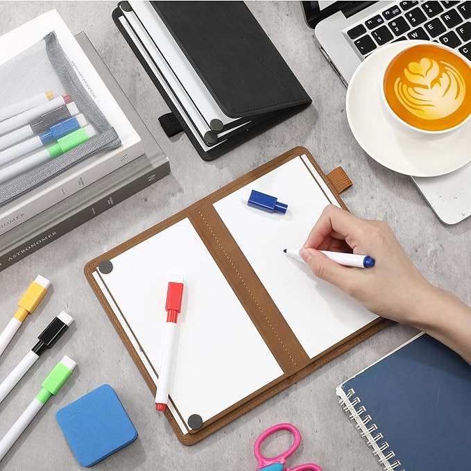 Feifeiya 6 Sides Dry Erase Notebook Portable Whiteboards Notebook 5"x7"(a6) Small Reusable Whiteboard Notepad Foldable Anti-ghosting Surface, Travel White Board for Office Study Meeting Planning