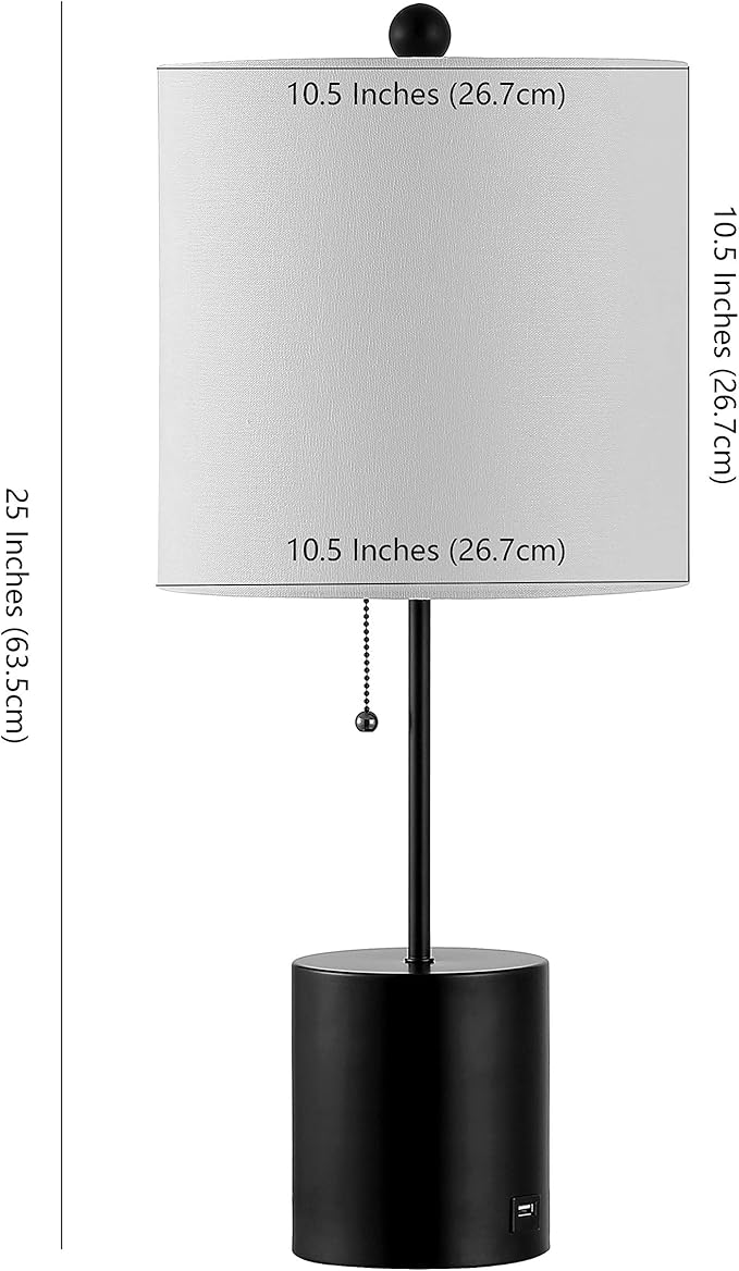 SAFAVIEH Lighting Collection Dalra Modern Black 25-inch USB Charging Port Bedroom Living Room Home Office Desk Nightstand Table Lamp (LED Bulb Included)