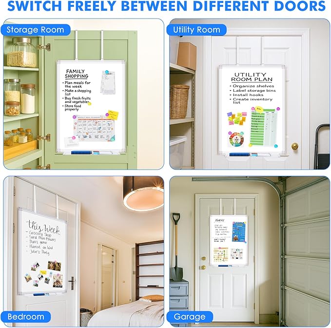 Magnetic Dry Erase Board for Doors, 30x20 Inch Whiteboard with Adjustable Long Arm Hook Mount - Easy to Install, Portable Hanging White Board for Home, Dorm Room, Office Cubicle & Small Spaces