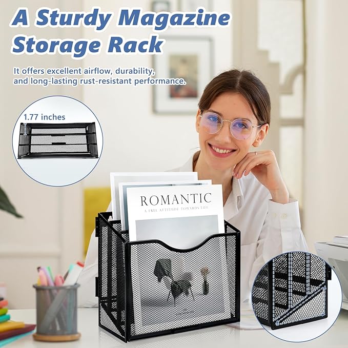 Vertical Triple File Folder Holder Magazine Holder Wall Mount & Desktop 3 Tier Vertical Desk Organizer Pocket File Holder Sorter Magazine Storage Rack For Office Home Organization Wall Door