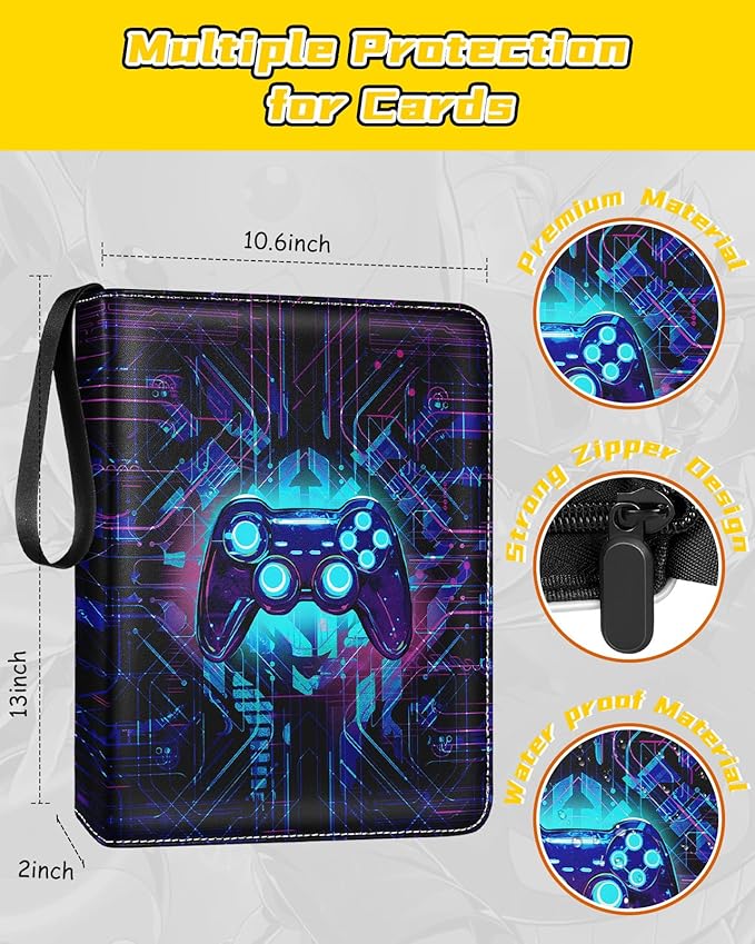 for 9 Pocket Trading Card Binder for 900 Cards - Cute Large Capacity Card Collection Album Folder with Zipper for Boys Men Teens Design for Sports, TCG, Game Cards