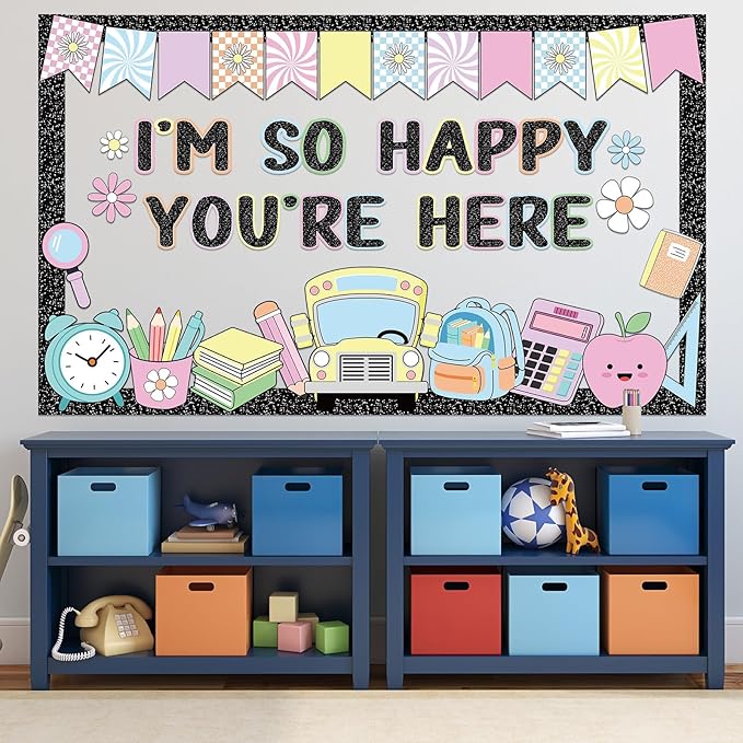 Back to School Bulletin Board Decorations Composition Notebook Classroom Bulletin Board Set Colorful Notebook Pencil Stationery Paper Cutouts for First Day of School Classroom Decor Supplies
