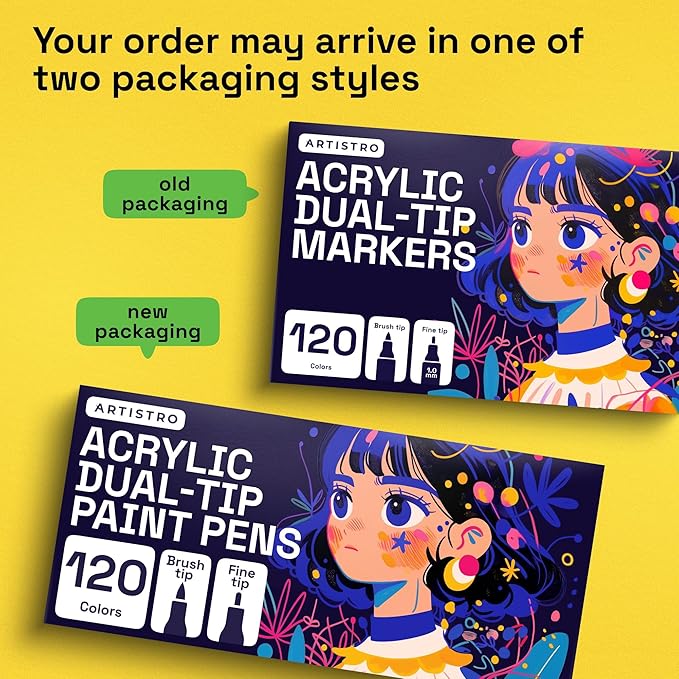 ARTISTRO 120 Acrylic Paint Markers - Paint Pens for Calligraphy, Brush + Fine Tips - For Fabric, Rock, Glass, Wood, DIY, Craft, Canvas - Art and Craft Supplies for Adults, Teens, Kids