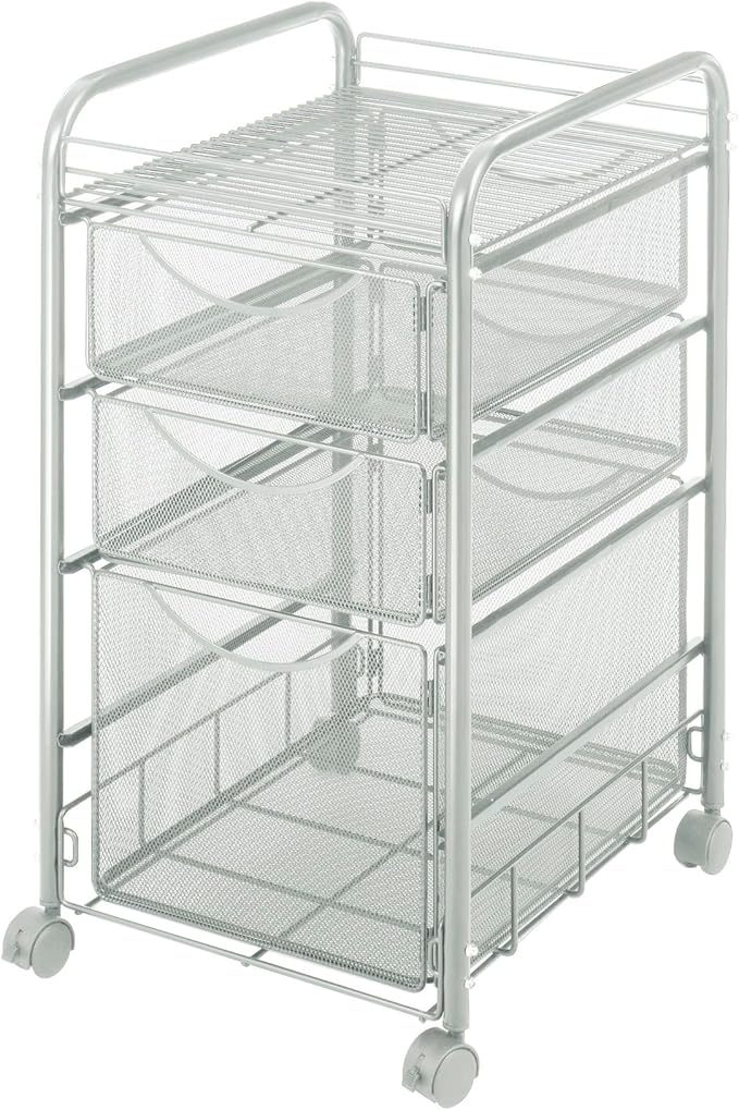 Safco Onyx Rolling File Cart with Large File Drawer and 2 Supply Drawers, Fits Letter-Size Hanging Folders, Durable Steel Construction