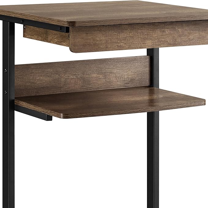 Yaheetech Small Rolling Computer Desk with Storage Drawer, Rolling Home Office Computer Desk with Keyboard Tray, Laptop Desk with Wheels and Drawer, Taupe Wood