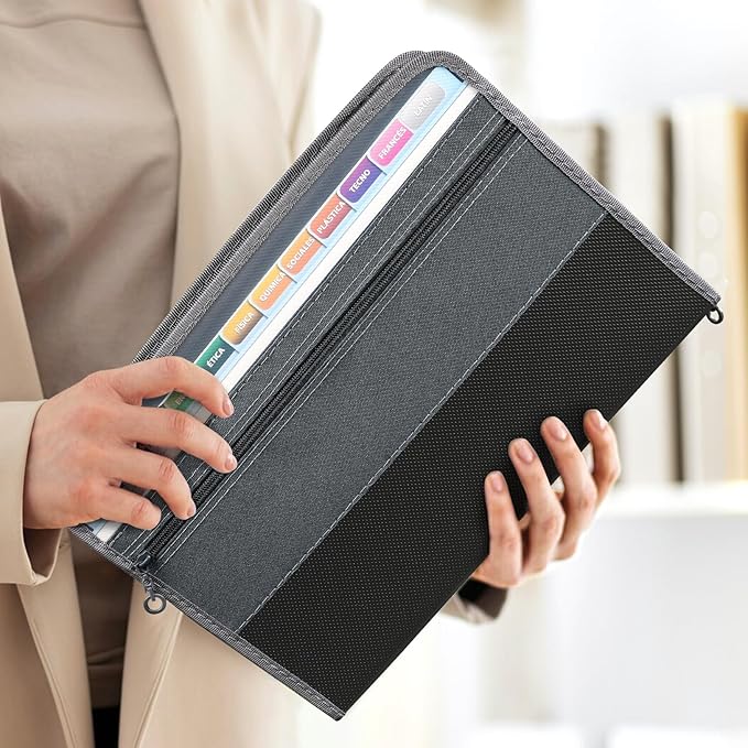 Sooez Accordion File Organizer with Safe Zipper, 8 Pocket Expanding File Folder with Front Pencil Pouch, Portable Monthly Paper Bill Tax Receipt Organizer, School Office Supplies, Olive Green