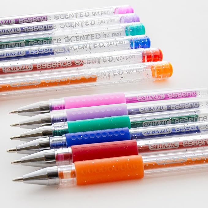 BAZIC Products Essence Scented Glitter Color Gel Pen, Comfort Grip Acid Free Smooth Writing for Drawing Coloring Greeting Card Art Gift (6/Pack), 24-Packs