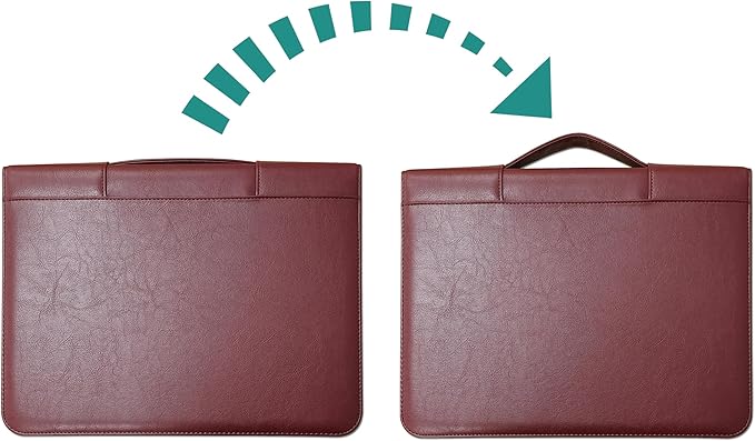 Faux Leather 3 Ring Portfolio Binder With Handle, Business Padfolio for Men & Women, Zippered Document Organizer for Home & Office Use, Including Clipboard, Notepad and Sheet Protectors (Brown)