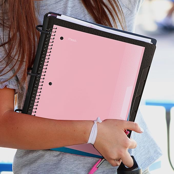 Mead Spiral Notebook, 1 Subject, Wide Ruled Paper, Plastic Cover, 8" x 10-1/2", 100 Sheets, Pastel Pink (930092B)