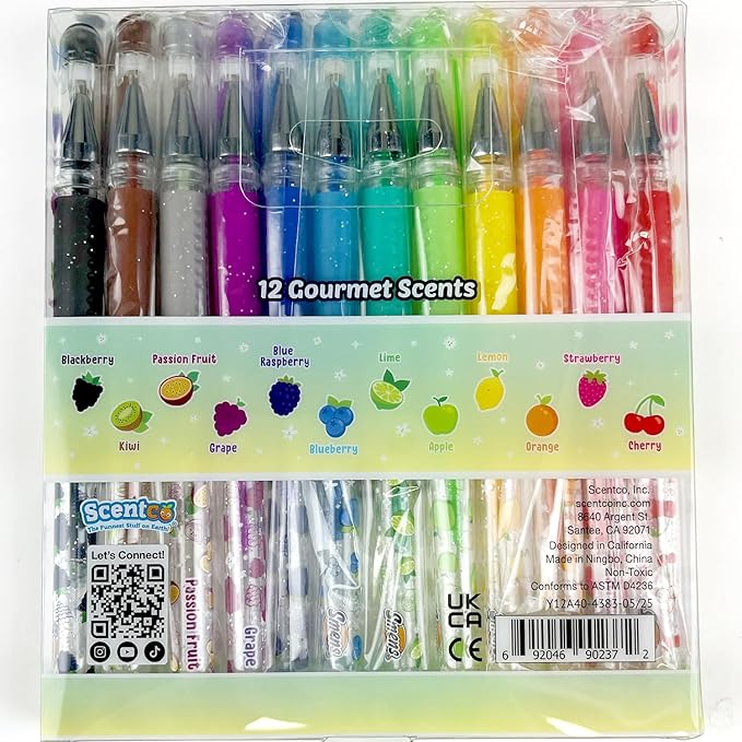 Smens Scented Glitter Gel Pens – 12 Pack Colored Gel Pens with Sparkly Ink & Gourmet Scented Grips – Fun School Supplies, Cute Journaling Pens & Creative Stationery Gift Set