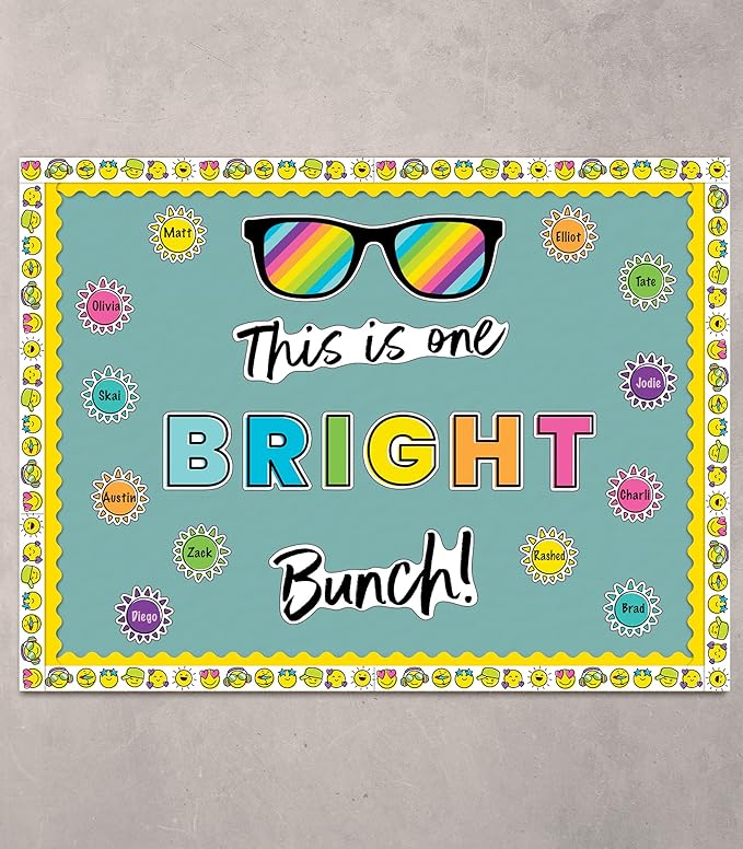 Carson Dellosa Kind Vibes Bulletin Board Set—This is One Bright Bunch Motivational Header with Sunglasses and Sun Cutouts, Bulletin Board Decor (39 pc)