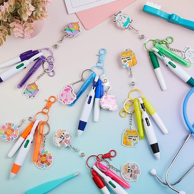 Henoyso 36 Pcs Nurse Badge Reel Pens Mini Highlighter Pens Bulk Nursing Week Appreciation Gifts Badge Accessories Retractable for Cna Medical Assistant Christmas Women (Funny)
