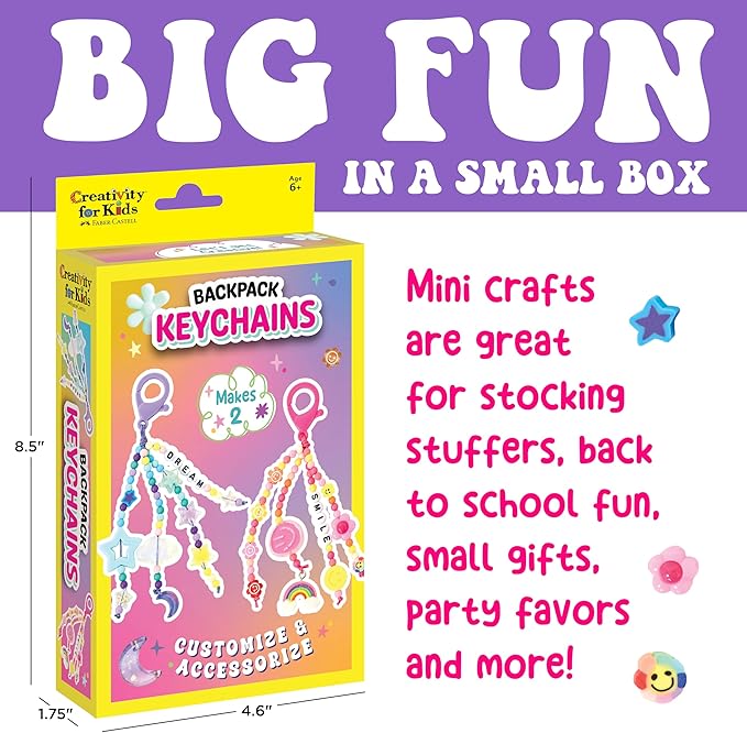 Creativity for Kids Backpack Keychains Mini Kit | Make 2 Trendy Keychains with Beads & Charms | DIY Craft Kit for Kids | Great for Travel, Parties & Gifts | Easter Basket Stuffers (Ages 6+)
