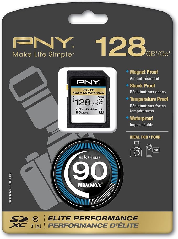PNY Elite Performance 128GB High Speed SDXC Class 10 UHS-I, U3 Up to 95MB/sec Flash Card - P-SDX128U1H-GE