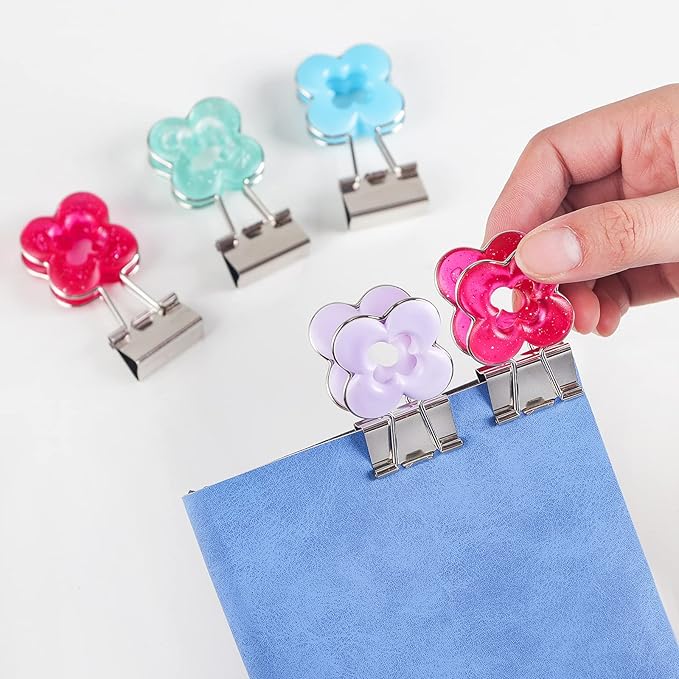 Flower Shape Medium Paper Clips,Binder Clips, Easy Grip, Assorted Color, School Office Supplies,10 Pcs/Set