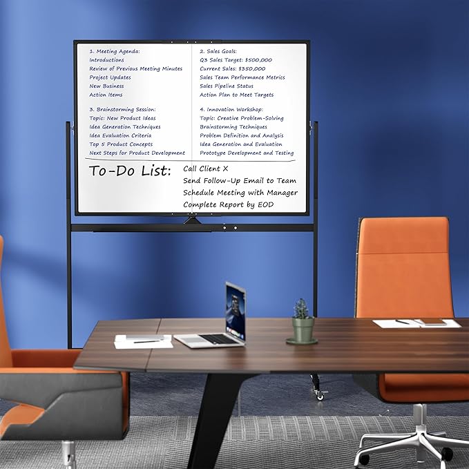 Large Rolling Whiteboard on Wheels, 48" x 36" Double-Sided Mobile White Board with Stand, 4' x 3' Portable Standing Magnetic Dry Erase Board Easel for Home Office Classroom School, Black