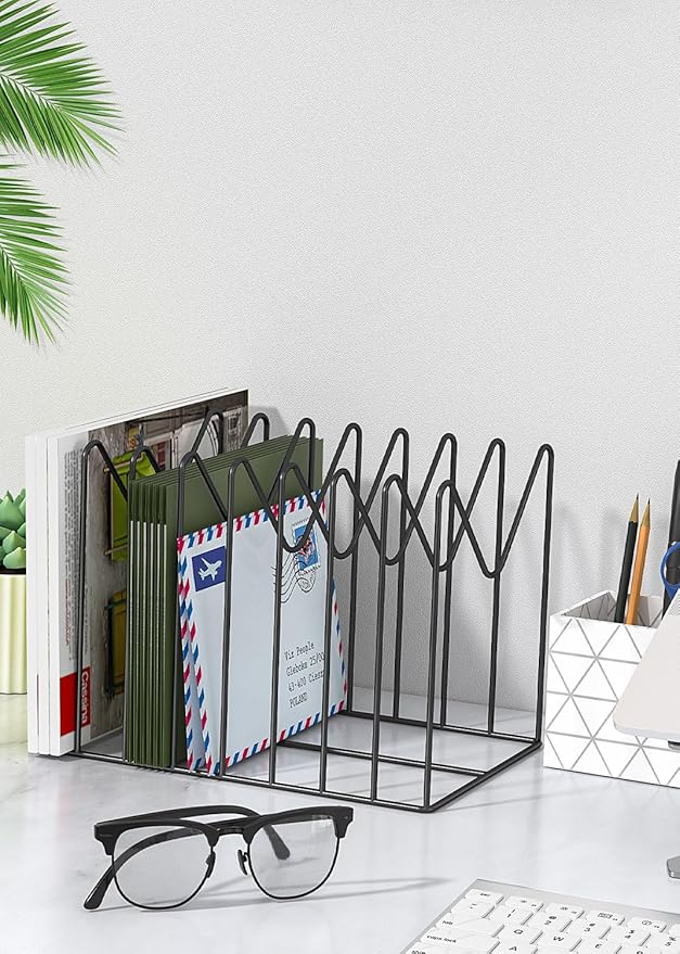 4 Sets Wire File Organizer for Desk,File Folder Holder/Rack/Stand,File Sorter Organizer,Desktop Record/Clipboard Holder,8 Sections Storage,Anti-Scratch/Rusty,Steel Stable Holder,Black