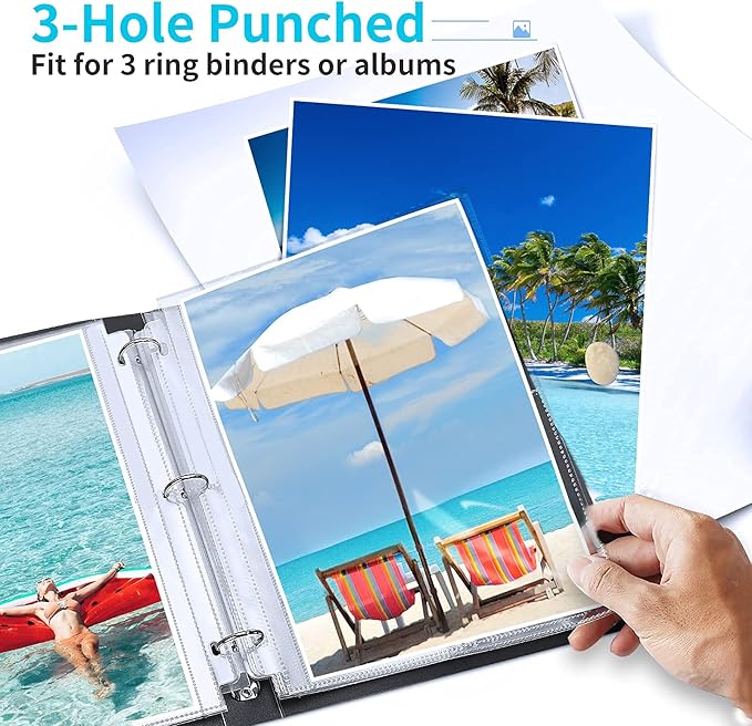 30 Pack Photo Sleeves for 3 Ring Binder - (8x10, for 60 Photos), Archival Page Protectors, Clear Plastic Album Refill Pages, Postcard Sleeves, Acid-Free