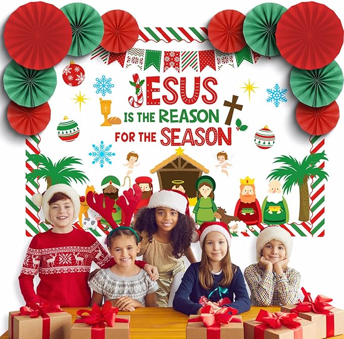Eersida Spring Bulletin Board Decorations with Paper Fans St Patricks Day 3D Classroom Bulletin Board Christian Easter Flower Bunny Cutouts School VBS Library Church Window Wall Decor(Nativity)