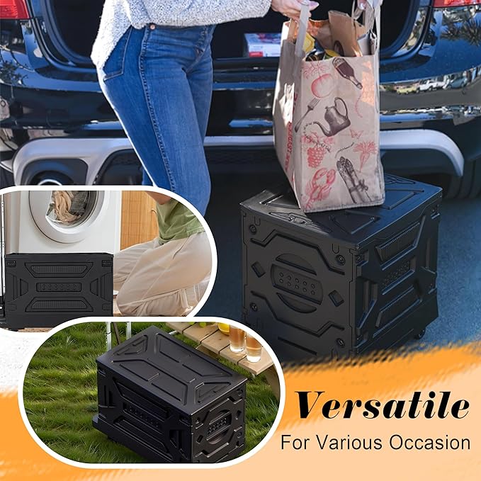 VECELO Foldable Shopping Cart with Wheels, Collapsible Rolling Crate for Groceries, Folding Storage Box with Handle, Three Modes of Use, Ideal for Teacher, Trip, Outdoors, Etc., 16GAL, White