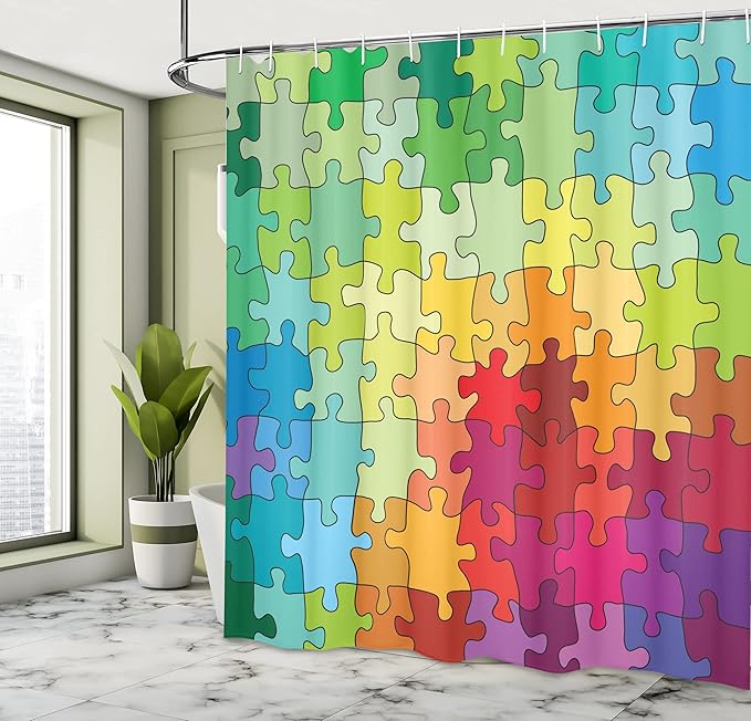 Ambesonne Abstract Shower Curtain, Colorful Game Pieces Fractal Hobby Activity Leisure Cartoon Image, Cloth Fabric Bathroom Decor Set with Hooks, 69" W x 75" L, Multicolor Mustard Burgundy