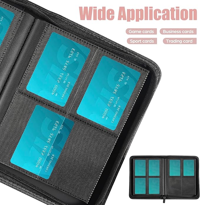 Card Binder 4 Pocket with Zipper, 288 Pockets Trading Card Holder Book, Premium PU Cover Zip Folder Binder, Side Loading Carrying Case Binder Album for TCG, MTG, Sports Cards, Game Cards