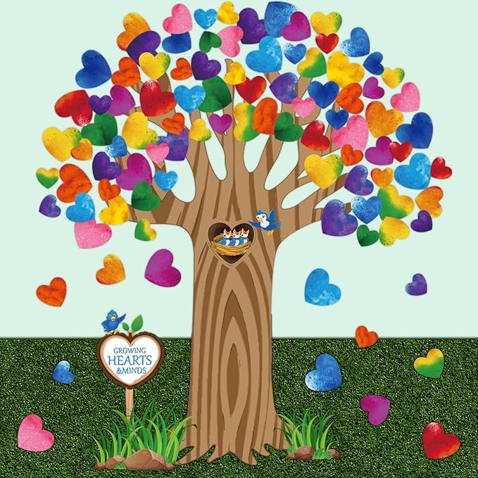 Pajean Classroom Tree Bulletin Board Set with Colorful Heart Cutouts Bulletin Board Classroom Decorations Gratitude Kindness Family Tree Wall Decor for Door Wall Chalkboards Decor