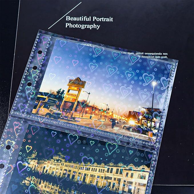 A5 Photocard Sleeves 20pcs Frosted Sheet Protectors 5.2'' x 3.7'' 2 Pocket Picture Card Insets Love Flashing Clear PP Photo Album Refill Pages for 6 Ring Binder (Love Flashing, A5-2Pocket)