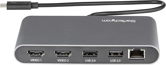 StarTech.com Dual-Monitor Thunderbolt Mini Dock, 4K 60Hz HDMI, Driverless Hub for Windows and Mac, Gigabit Ethernet, 1 x USB 5Gbps, 1x USB 2.0, 11in (28cm) Cable